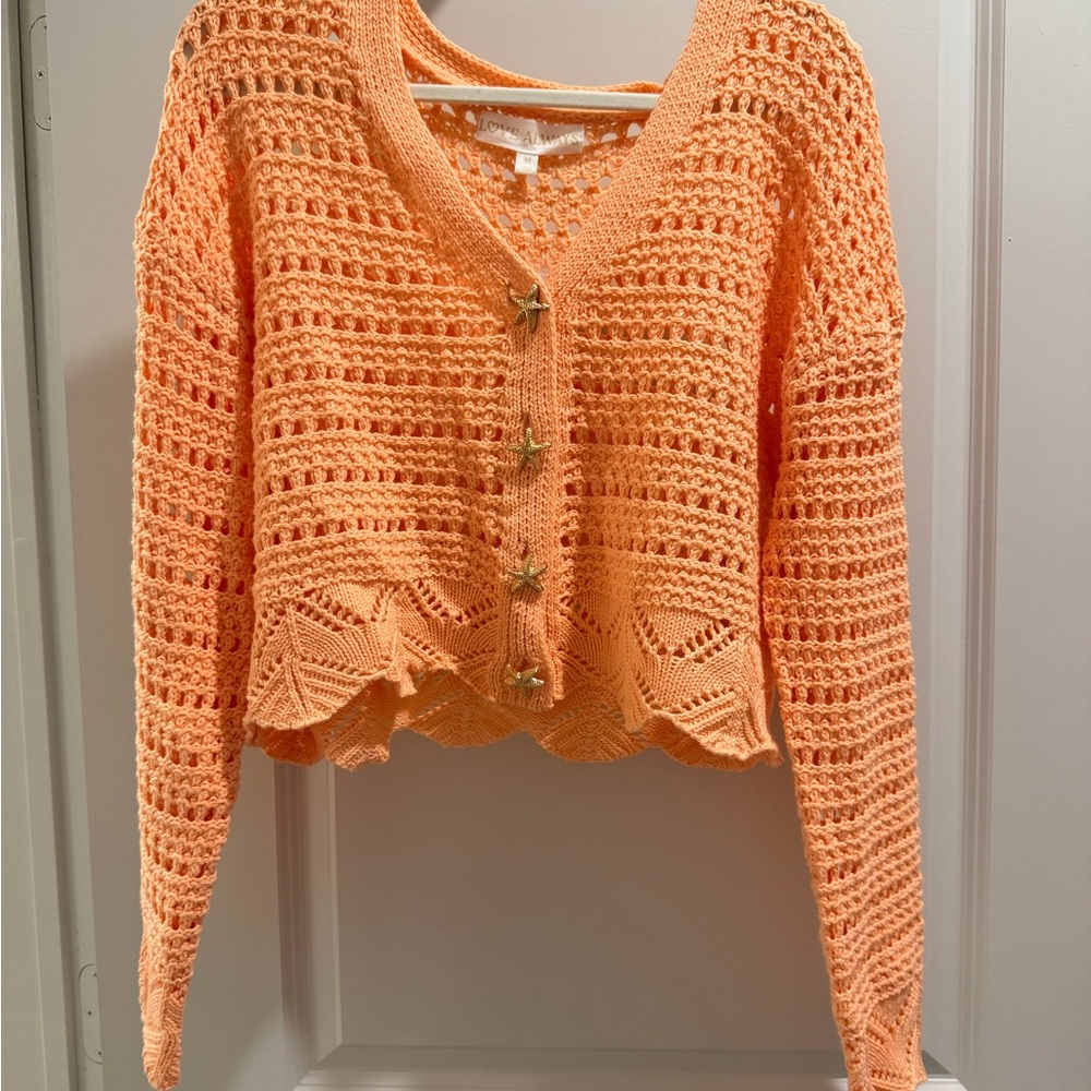 Chic Orange Crochet Cardigan